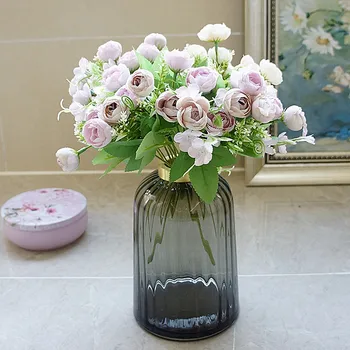 1 Csomag Kis Tea-Rózsa Csokor Díszítő Virágok, Vázák, Háztartási Termékek, Esküvői Őszi Dekoráció Mesterséges Növények