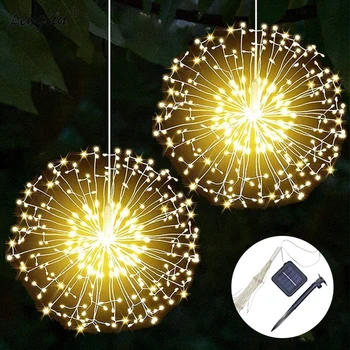 100/120/150/180 LED Napelemes Lóg Starburst Tűzijáték Karácsonyi Tündér String Fény Összecsukható Garland Kerti Dekoráció