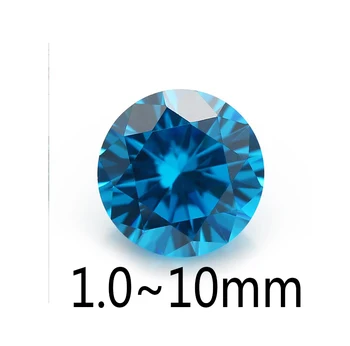 100-AS 1.0~10mm Kör Alakú, Laza CZ Kő Tenger Kék Cirkónium-oxid Szintetikus Kő AAAAA Minőségi Ékszerek