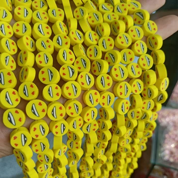 100-as 10mm Sárga Smile Arc Polimer Agyag Gyöngyök DIY Helyes Kifejezés Laza Távtartó Fimo Agyag, Gyöngy Ékszerek Készítése Karkötő