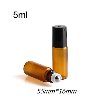 100 Db/Sok 5ml Amber Roll illóolaj Újratölthető Palackok Roller, Labda Injekciós Üveg Barna Üres Parfum Üveg