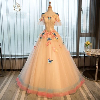 100%igazi luxus, világoskék, rózsaszín pillangó tündér ball ruha stuido hercegnő estélyi ruha középkori ruha/viktoriánus ruha belle labda