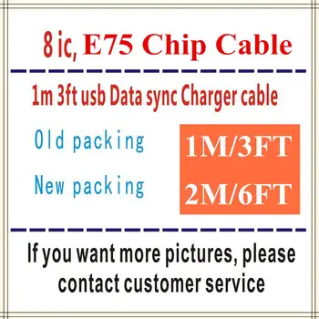 100/sok Új Doboz 1m/3ft 2m/6ft Eredeti 8IC az E75-ös Chip OD:3.0 mm-es Adatok Szinkronizáló USB töltő Kábel Foxconn 11 7 8 Plusz XS XR