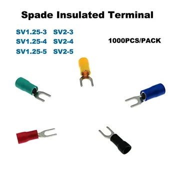 1000Pcs Spade Szigetelt Furcate Hullám Terminál Elektromos Vezeték Csatlakozó SV1.25-3~SV2-5 Kábel Húz Ferrules 22-10AWG 0.5-2.5mm2