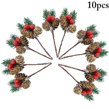 10db Karácsonyi Fenyő Vegye Berry Bell Toboz Mű Fenyő a Tű, Ág Fenyő Ág Mesterséges Virág Holly Ágak