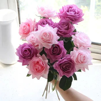 11PCS Igazi Érintse meg a Rózsa Mesterséges Virágokat az Esküvői Haza Party Dekoráció Hamis Virág Ág Karácsonyi újévi Ajándék