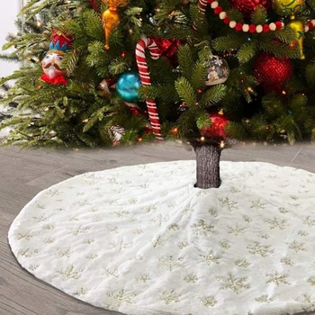 122cm karácsonyfa Szoknya, Fehér Plüss Szőnyeg Mű karácsonyfa Dekoráció Színes Arany Ezüst Hópelyhek Karácsonyi Dekoráció Otthon