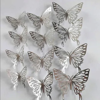 12db/sok 3D-s Dupla Réteg Dekoratív Pillangó léggömb Hálószoba Fél Függöny Hamis Virág Kézműves Dekoráció PVC Pillangók