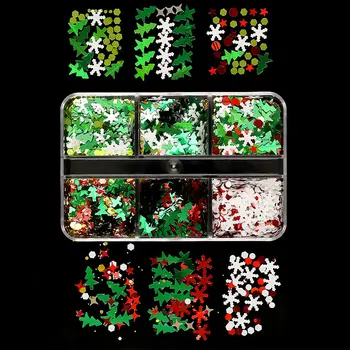 12Grids/Doboz Hópihe Karácsony Fa Maple Leaf Köröm Strassz Téli Karácsonyi Díszek Manikűr DIY Design Kiegészítők Beállítása