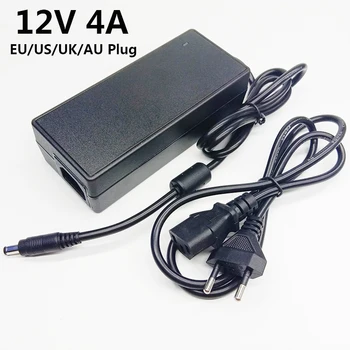 12V 4A 110V, 220V AC-DC Adapter Adapter Tápegység Kapcsolási 12 V V 4000mA EU usa UK, AU Csatlakozó Kábel 12V4A 5.5*2,5 mm