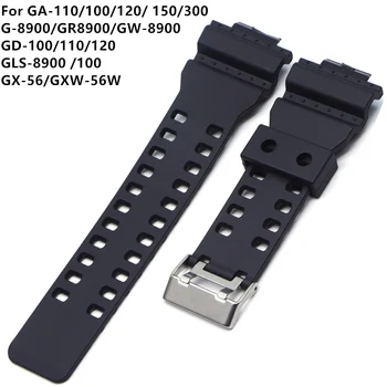 16mm Szilikon Gumi Óra Zenekar Heveder Alkalmas Casio G Shock Csere Fekete Vízálló Watchbands Tartozékok GD-100 G-8900