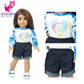 18 Inch Amerikai OG Lány Baba Ruha póló, Farmer Nadrág Baby Doll Outwear Kislány Ajándékok