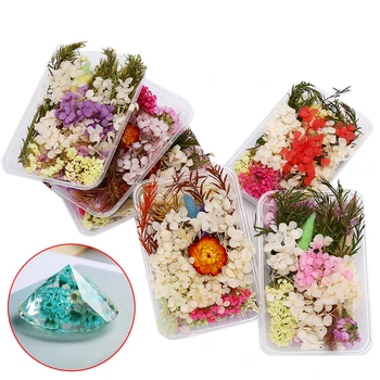 1Box Szárított Virágok, Dekoráció Természetes Virágos Matrica 3D Száraz Szépség Köröm Matricák Epoxi Penész DIY Kitöltése Ékszerek