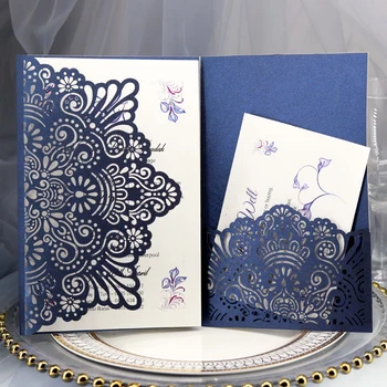 1db Elegáns Lézerrel Vágott Esküvői meghívók üdvözlőlap Tri-Fold Csipke Üzleti Kártya MEGHÍVÓ Kártya Dekoráció, Party Kellékek