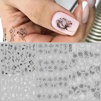 1db Fekete-Fehér 3D Nail Art Matricák Csúszkák Virágok Mandala Levél Geometria Ragasztó Köröm Matricák Fólia Design Manikűr