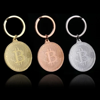 1DB Legújabb Bitcoin Kulcstartó Medál Aranyozott Bitcoin Kreatív Emlékérme Művészeti Gyűjtemény Nem-valuta Érme