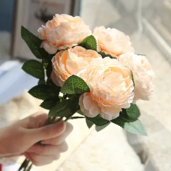 1DB pünkösdi Rózsa Virág művirágok divat Európai Bazsarózsa Hamis Menyasszony Csokor beltéri Haza Party Dekoráció