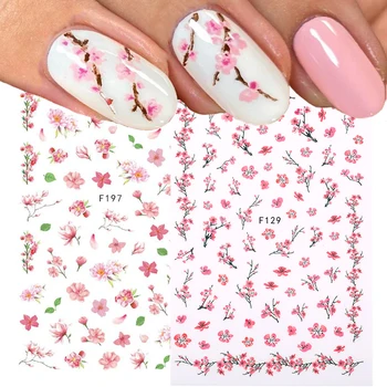 1db Téli Őszi Sakura Minta 3D-s Köröm Matricák Rózsaszín cseresznyevirág Matricák Virágok, Levél, Fa Köröm Art Dekoráció Csúszkák