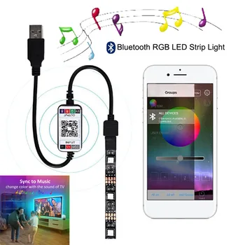 1m 2m 3m 5m 4m 10m 5V Bluetooth USB LED Lámpa, Világítás, Rugalmas, Világos Szalag 5050 RGB Dióda Szalag Tiktok Fél