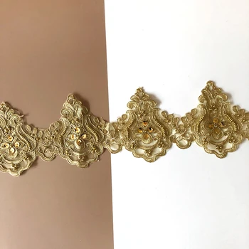 1yard Luxus Arany Flitterekkel Gyöngyfűzés Háló Csipke Szegéllyel Applied Vágás Hímzés, Csipke Anyag Esküvői Ruhák Kiegészítők 10cm