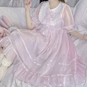 2020 Új Nyári tea party Japán Lány Lolita Baba Gallér Íj Derék Ölellek édes lolita Ruha woemn lolita hercegnő ruha