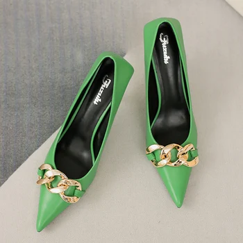 2021 Márka, a Nők Fehér Zöld Sarok Szivattyúk Scarpins Luxus Iroda Tervező Hölgyek Báli Stiletto 8cm Magas Sarkú Ruha Fél Cipő