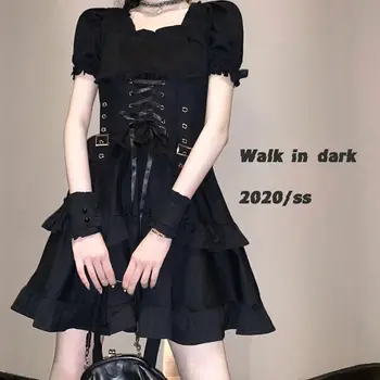 2021 Új Női Gothic Lolita Ruha Goth, Punk Vintage Harajuku Pláza Gót Stílusú Kötés Fekete Ruha Emo Ruhákat, Ruhák, Tavaszi