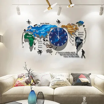 2021 Új Világ Térkép falióra Haza Fal Személyiség falióra retro dekoratív Horloge Művészeti nappali dekor