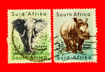 2db/Készlet Dél-Afrikában, a Poszt Bélyegek Ritka Állat Víziló Afrikai Elefánt Használt Post Megjelölt Postai Bélyegek Gyűjtése
