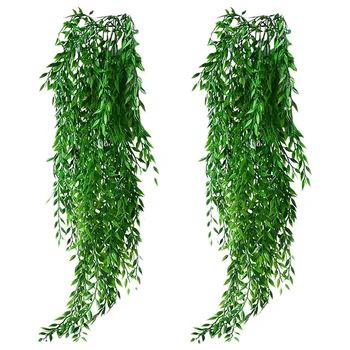 2db Mesterséges Lógó Növényeket Garland Hamis Fűzfa Levelei Ivy Szőlő Fal Kerti Esküvő Lógó Pot Kosár Dekoráció
