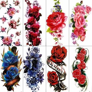 3D Virág Ideiglenes Tetoválás Rose Design, Vízálló Nyári Stílusú Tetoválás Egyéni Hamis Body Art Karján Tetoválás Paszta Papír