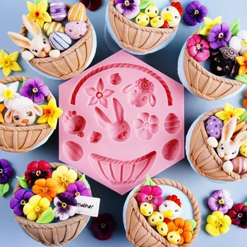3D Virág Kosár szilikon torta penész fondant penész tortát díszítő eszközök nyúl virág, csokoládé gumpaste penész