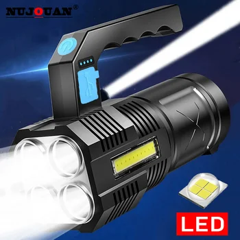 4 LED-es Elemlámpa Kézi Lámpás Kemping Hordozható Lámpa Erős Fény Hosszú-rövid USB-Újratölthető Akkumulátor Kültéri Világítás 18650