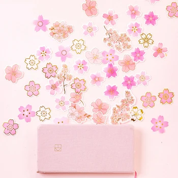 40 db/Csomag Rózsaszín Sakura Virágok, Levél, Papír Dekorációs Matricák Kézikönyv Dekoráció