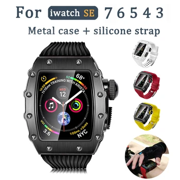 45mm Fluor Gumi Sport Watchband Az iWatch 7 SE 6 5 4 44/40/41 mm-es, Intelligens Karóra Luxus Alumínium Ötvözet Esetben Módosítás készlet