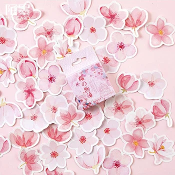 45Pcs Rózsaszín cseresznyevirág Esztétikai Matricák Notebook Decoracion Telefon Scrapbook Kiegészítők Írószerek Iskolai felszerelés