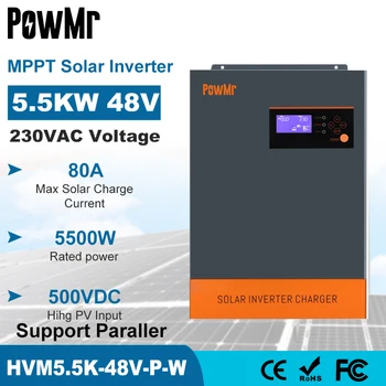 5.5 KVA-t meghaladó, 5500W Hibrid Napelemes Inverter MPPT 80A 500VDC PV Bemenet 220VAC 48VDC Párhuzamos Funkció Solar Inversor WIFI Támogatás