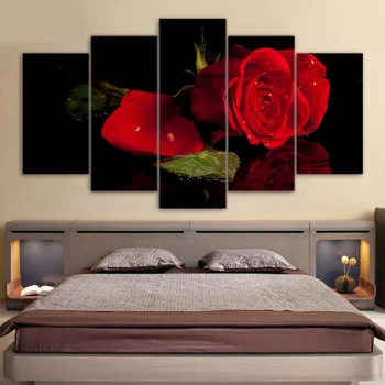 5 Db Vászon Művészeti Vörös Rózsa Vászon Nyomtatás Virág Virágzó HD Nyomtatott Wall Art lakberendezés Vászon Festmény, Kép, Poszter(Nincs Keret)