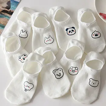 5 pár nyári tiszta fehér nő zokni papucs aranyos rajzfilm elefánt nyúl panda zokni Harajuku aranyos lány láthatatlan zokni