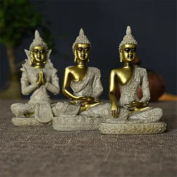 5 Stílusok Indiai Buddha-Szobor Szobor Homokkő Gyanta Figura Thaiföld Délről Északra Díszek Lakberendezés Meditáció Miniatűr