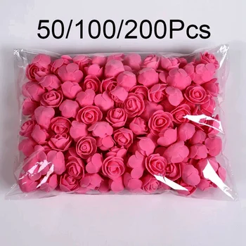 50/100/200pcs 3,5 cm-es Hab Rose Fej Mesterséges Virág Mackó Rose Esküvői Szülinapi Buli lakberendezés DIY Valentin Ajándékok