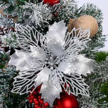 5db Csillogó Artifical Karácsonyi Virágok Koszorú DIY karácsonyfa Díszek Haza 2021 Navidad Díszek Új Év Dekoráció