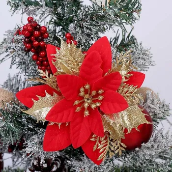 5db Mesterséges Karácsonyi Virágot Csillogó Hamis Virágot, Boldog Karácsonyt Fa Dekoráció Karácsonyi Díszek újévi Ajándék Navidad