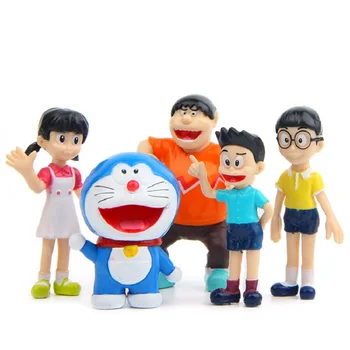 5db/set Mini Doraemon Családi Portré, PVC akciófigurák Játék Doraemon Modell Baba Kreatív Micro Kerti Táj Dekoráció