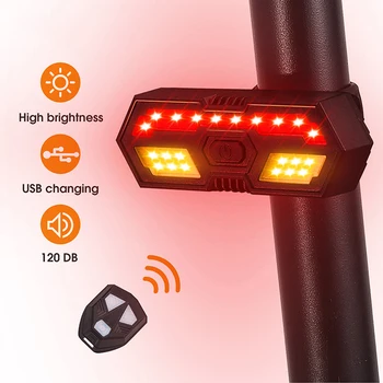5m Távoli Kerékpár hátsó Lámpa, LED lámpa MTB Kerékpár Lámpa Vízálló USB Újratölthető Kerékpár Hátsó Lámpa Riasztó Hang