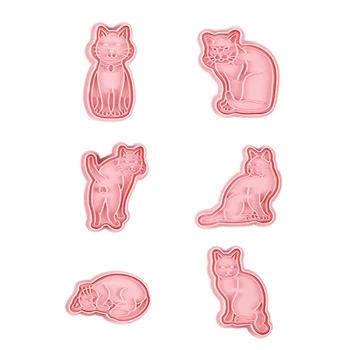 6 Db Aranyos Macska Sütőformákat Fondant Vágó Dugattyút Cookie Bélyeget Sütni Penész Tortát Díszítő Eszköz