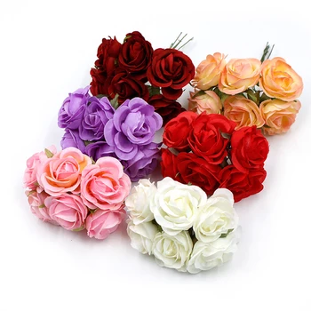 6db/sok 4cm Mini Rózsa Mesterséges Virág Csokor, Esküvői lakberendezési DIY Kézműves Ajándékok Doboz Koszorú Scrapbooking Virág