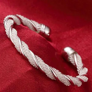925 Sterling Ezüst Széles Karperec Fonott Karkötő Női Esküvői Buli Jól Luxus Divat Ékszerek 2021 Karácsonyi Ajándék