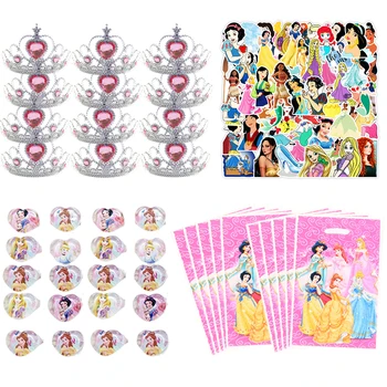 94Pcs/sok Disney Princess Party kellék magában Foglalja a Gyűrűk Ajándék Táska Korona Tiara Matrica Gyerekeknek Lányok Születésnapi Party Ajándékok Kellékek