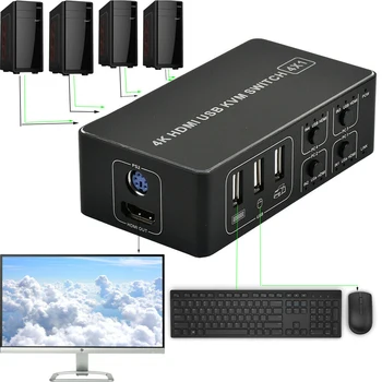 A 4K Univerzális USB KVM Kapcsoló 4 Port Egér, Billentyűzet, Scanner Hub Plug And Play Szakmai Megosztása #920